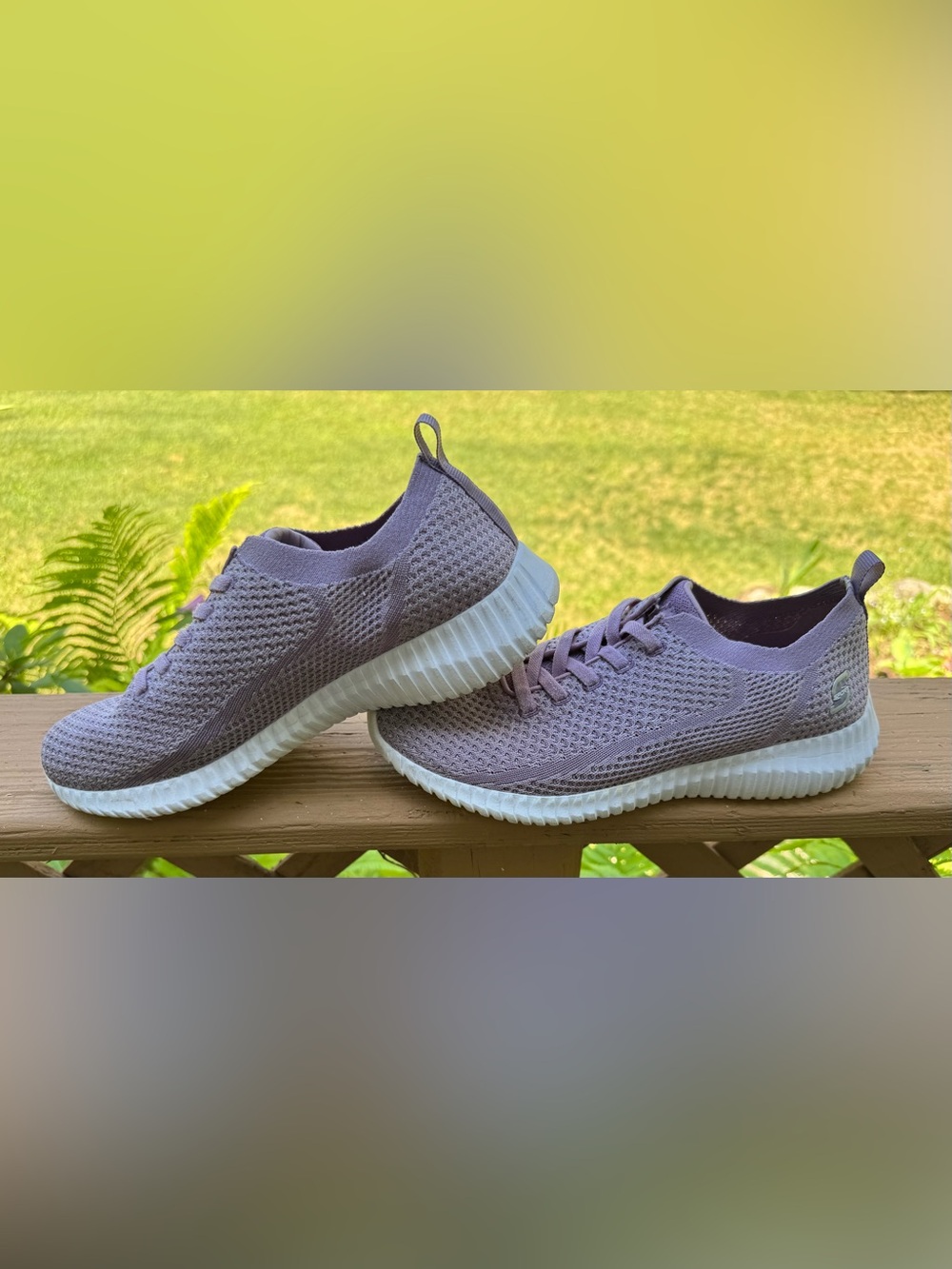 Skechers Women's Lavender Knit Lace-Up Sneakers with White Sole